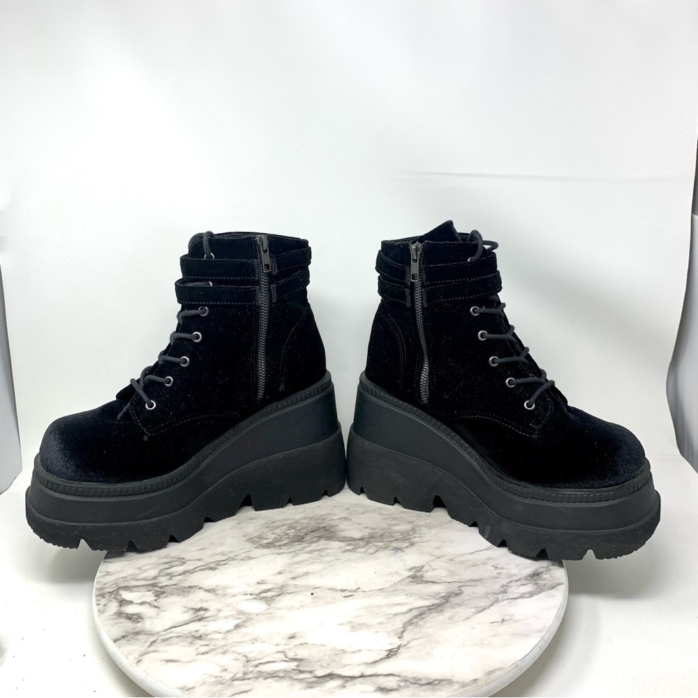 Demonia Velvet Technopagan Lace Up Black Mega Platform Chunky Boots 10 Goth Alt - Picture 7 of 16